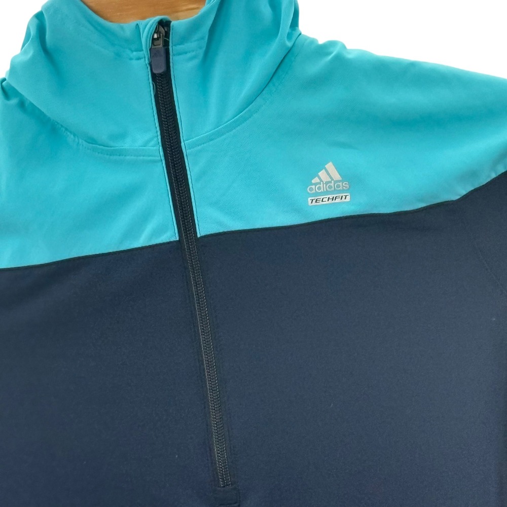 Adidas Techfit‎ Pullover Running Jacket Thumb Holes Zip Pockets Two Toned Blue M
